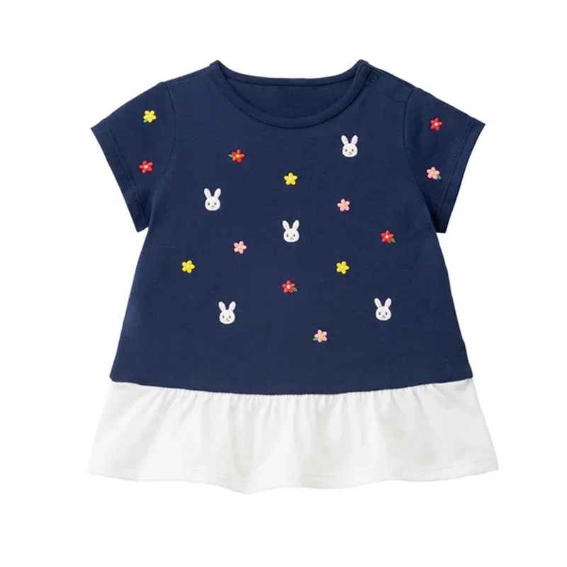 t-shirts Kids, Girls Cotton, Embroidered Cartoon Cute Bunny Japanese Brand Design Clothing Baby High Quality Short Sleeves 2-6T