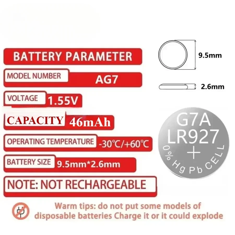 2-60PCS AG7 LR927 LR57 SR927SW SR927W 395 399 395A Button Cell Batteries for Watches Toys Remote Controls
