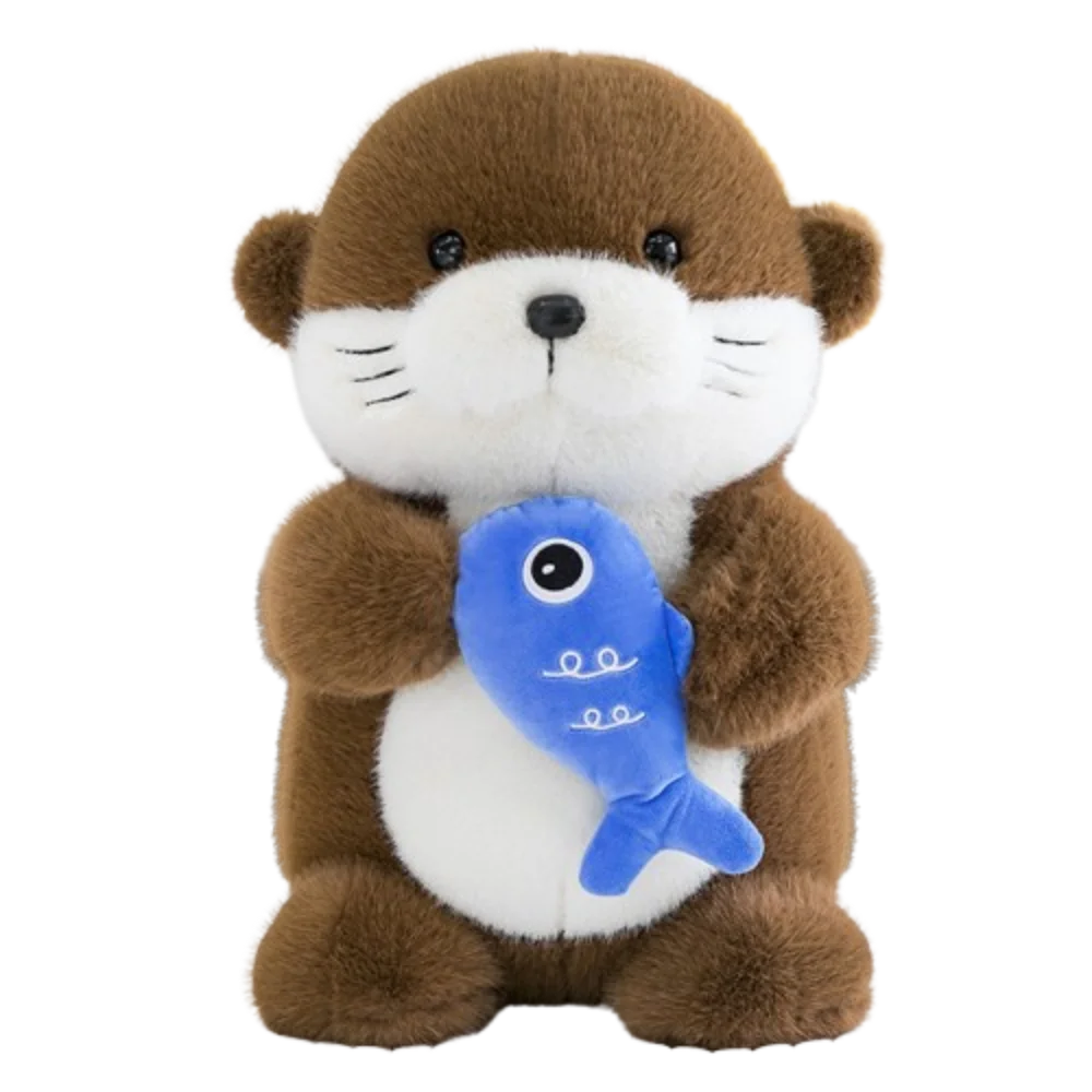 Serie Kawaii Ornamenti Fluffy Otter Collezione morbida che tiene il pesce Lontra Cartoon 35 cm Farcito Lontra Cuscino Bambini Ragazze Ragazzi
