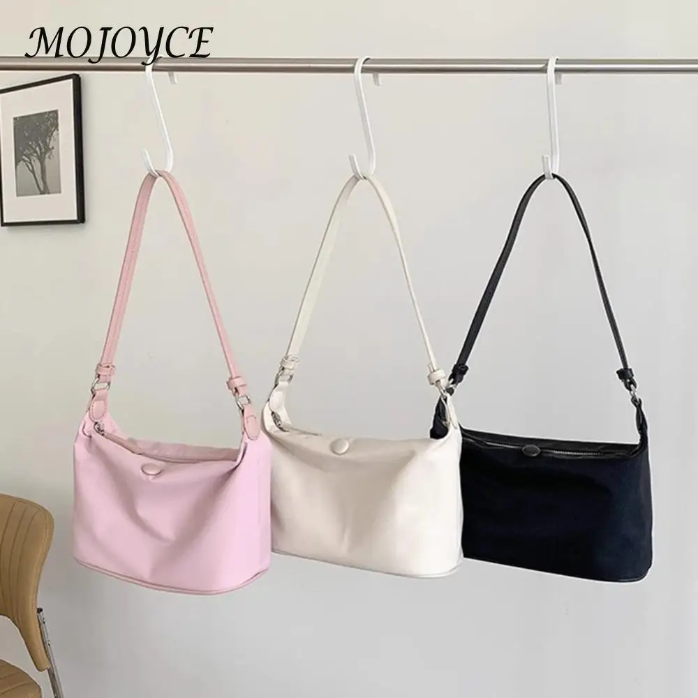 Women Crescent Bag Nylon Nylon Hobo Bag Zipper Lightweight Shoulder Bag Solid Color Chic Large Capacity Cell Phone Bag