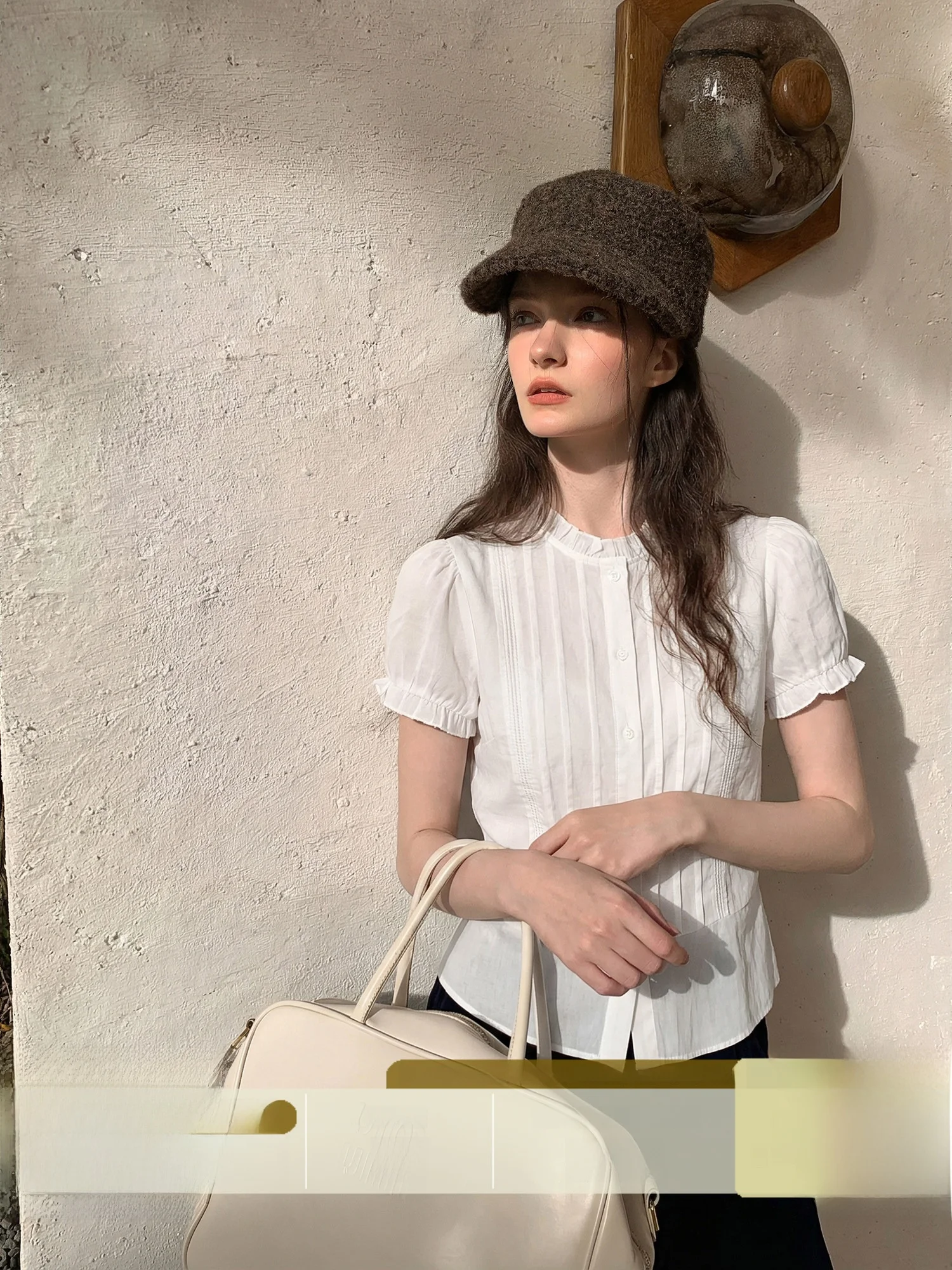 

Slimming Floral Lace Trim ort Sve round Ne irt Women's Summer irt Waist Cinch French Sle Bubble Sve Top