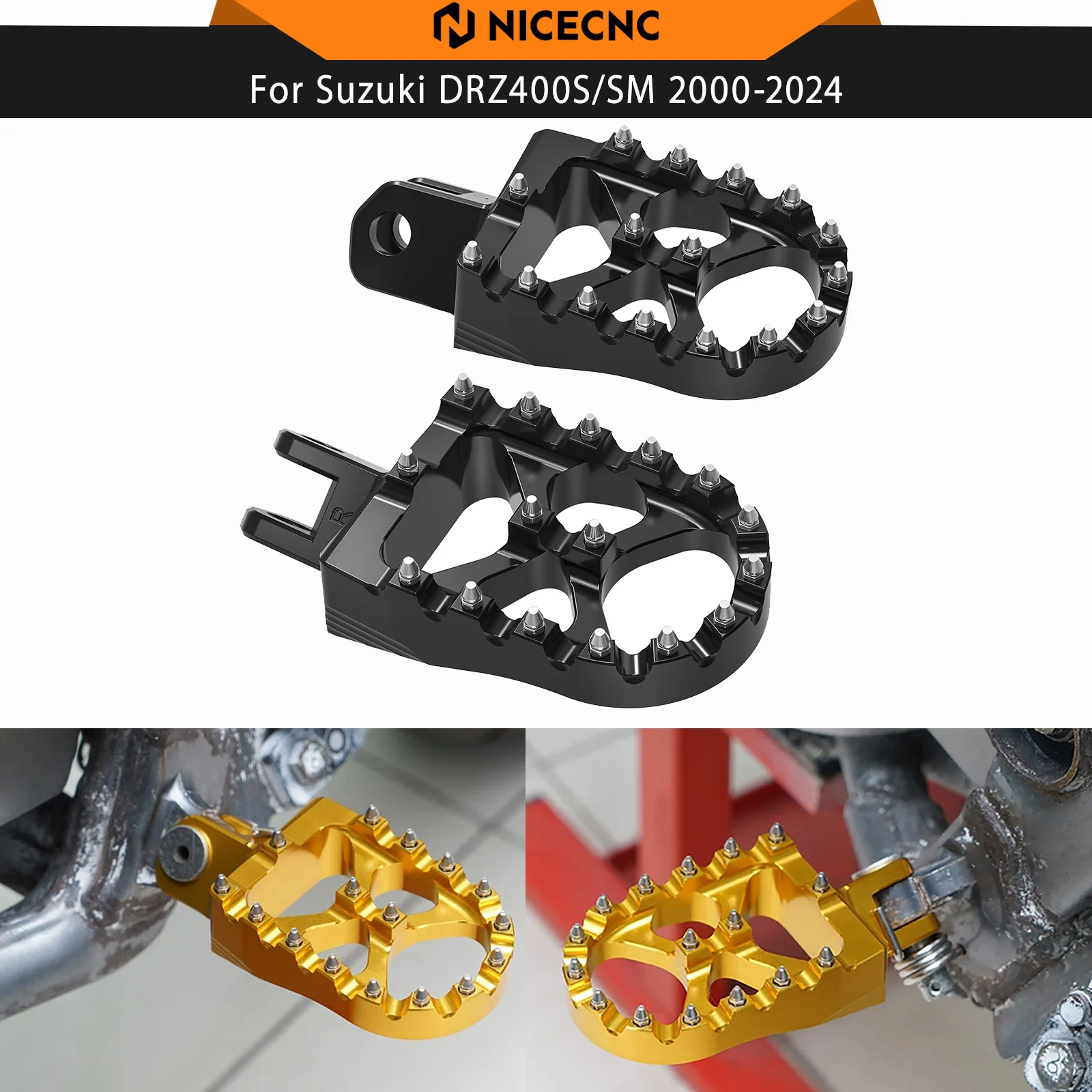 NICECNC Foot Rests Footrest Footpegs Pegs Pedals For Suzuki DRZ400 DR-Z400 DRZ 400 S SM DRZ400S DRZ400SM 2000-2024 2023 2022