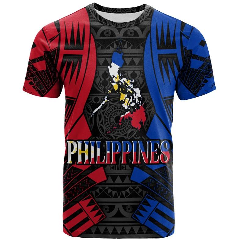 Vintage 3D Printing Philippines National Emblem T Shirt Philippines Maori Tribal Styles Graphic Tee Shirts Fashion Short Sleeve