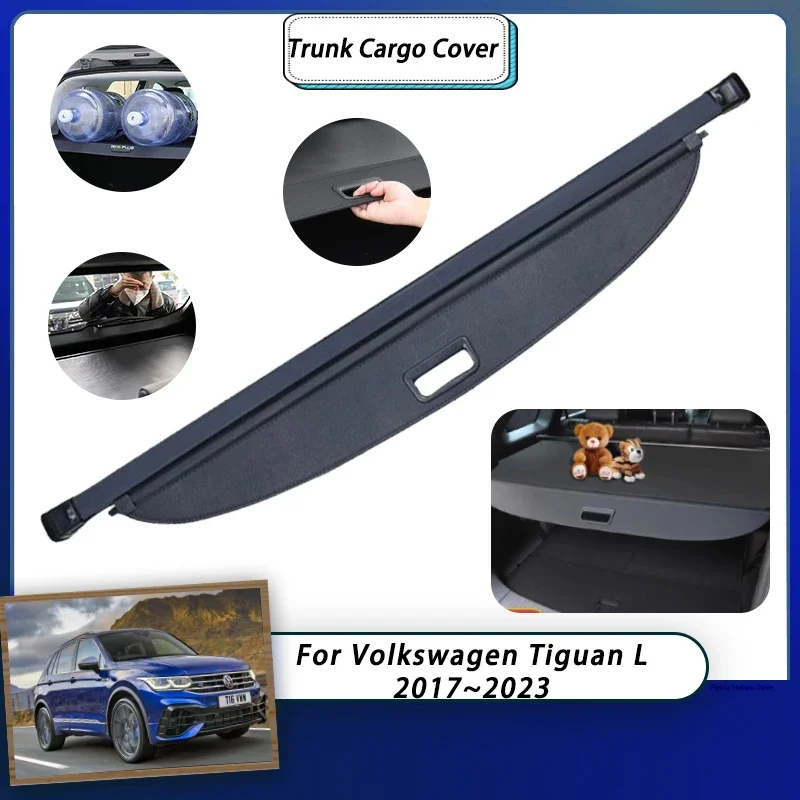 For Volkswagen VW Tiguan L MK2 AD BW 2017~2023 Car Trunk Cargo Cover Luggage Organizer Tray Retractable Shielding 2018 2019 2022