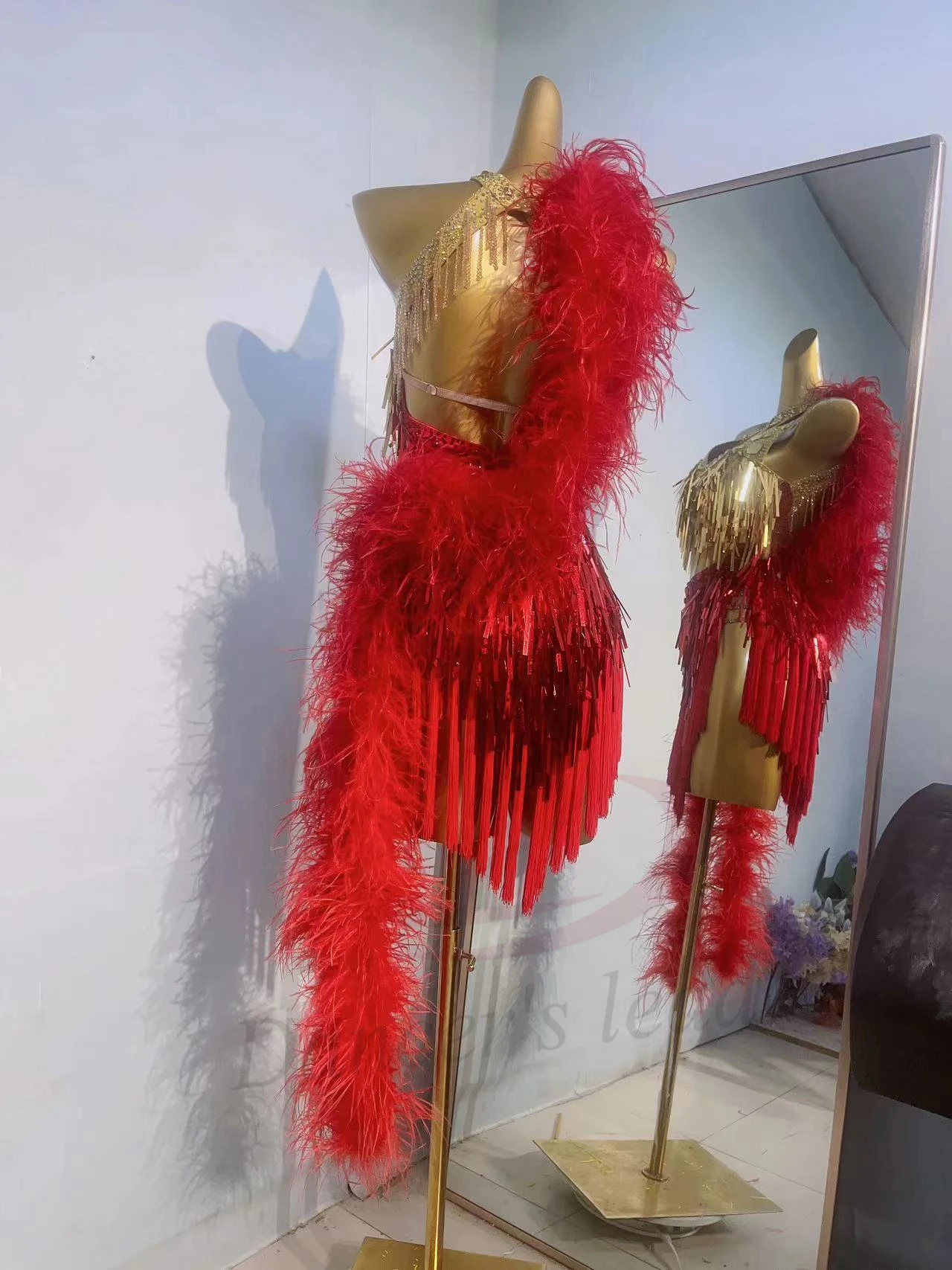 Concours de danse latine pour femmes, haut de gamme, personnalisé, paillettes, queue moelleuse, vêtements de spectacle de Tango, robe de piscine noire