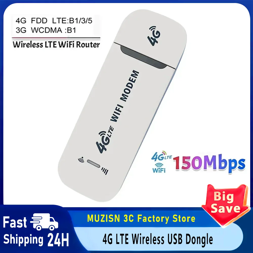 4G LTE Wireless USB Dongle Mobile Broadband 150Mbps Modem Stick 4G Sim Card Wireless Router Home Office Wireless WiFi Adapter
