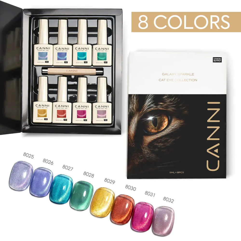 CANNI Glitter Galaxy Cat Eye Nail Gel Polish Kit HEMA FREE Soak Off UV LED Diamond Sparkle Gorgeous Color Semi Permanent Gel