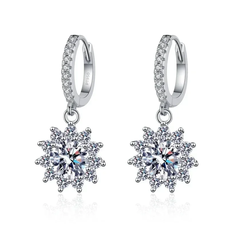 

Platinum PT950 Holiday Gift Fine Jewelry of Earring 1/2ct Shiny Moissanite Vvs Diamond for Women Sunflower Drop Earrings To Girl