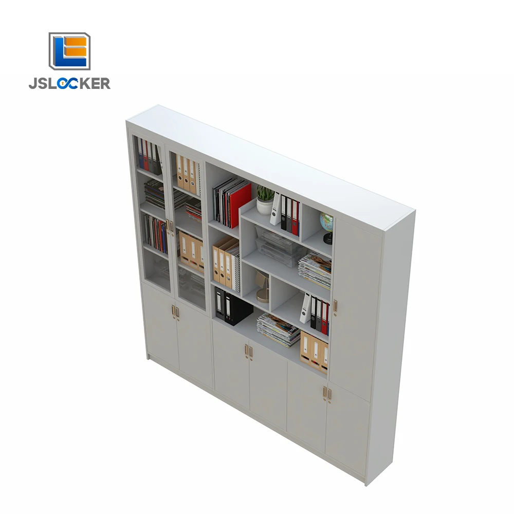 공장 도매 책장 수납 캐비닛 책꽂이 금속 책장 서랍 유리문이 있는 금속 캐비닛