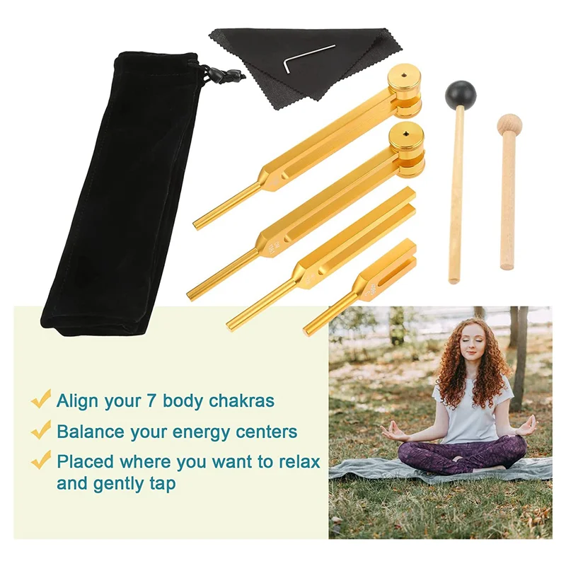4Pcs Tuning Fork Set (4096C, MI528, 128C, OM136.1),Body Tuning Forks for Chakra Set, Sound
