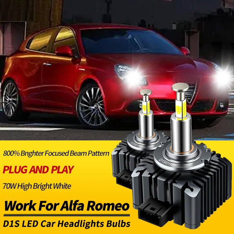 2PCS D1S 70W LED Headlights Bulbs Turbo Light Canbus For Alfa Romeo Giulietta 2010-2017 MiTo Hatchback 2008-2023 Car Accessories