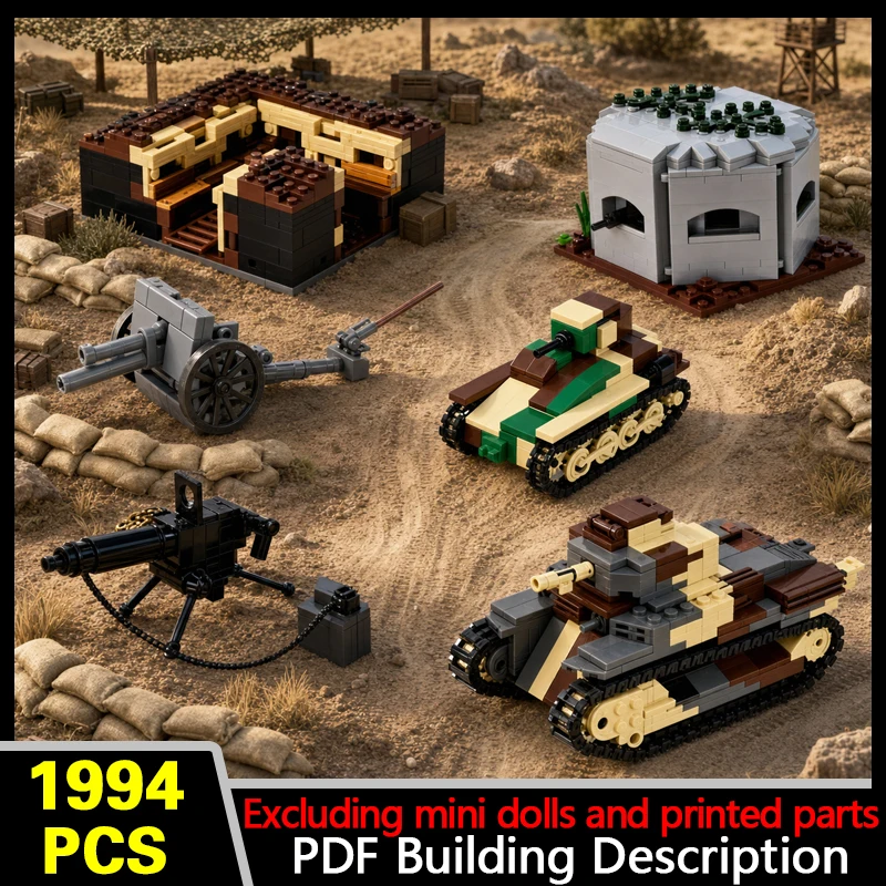 Military Battlefield Construction Set, Tank, Artillery And Bunker Building Blocks, DIY Assembly Warfare Model Collection