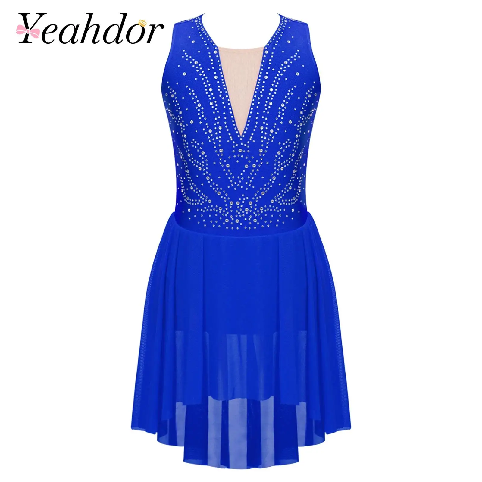 Kids Girls Ballet Dress Rhinestone Figure Skating Dress Children's Gymnastics Letard Lyrical Dance Costume Performance Clothes