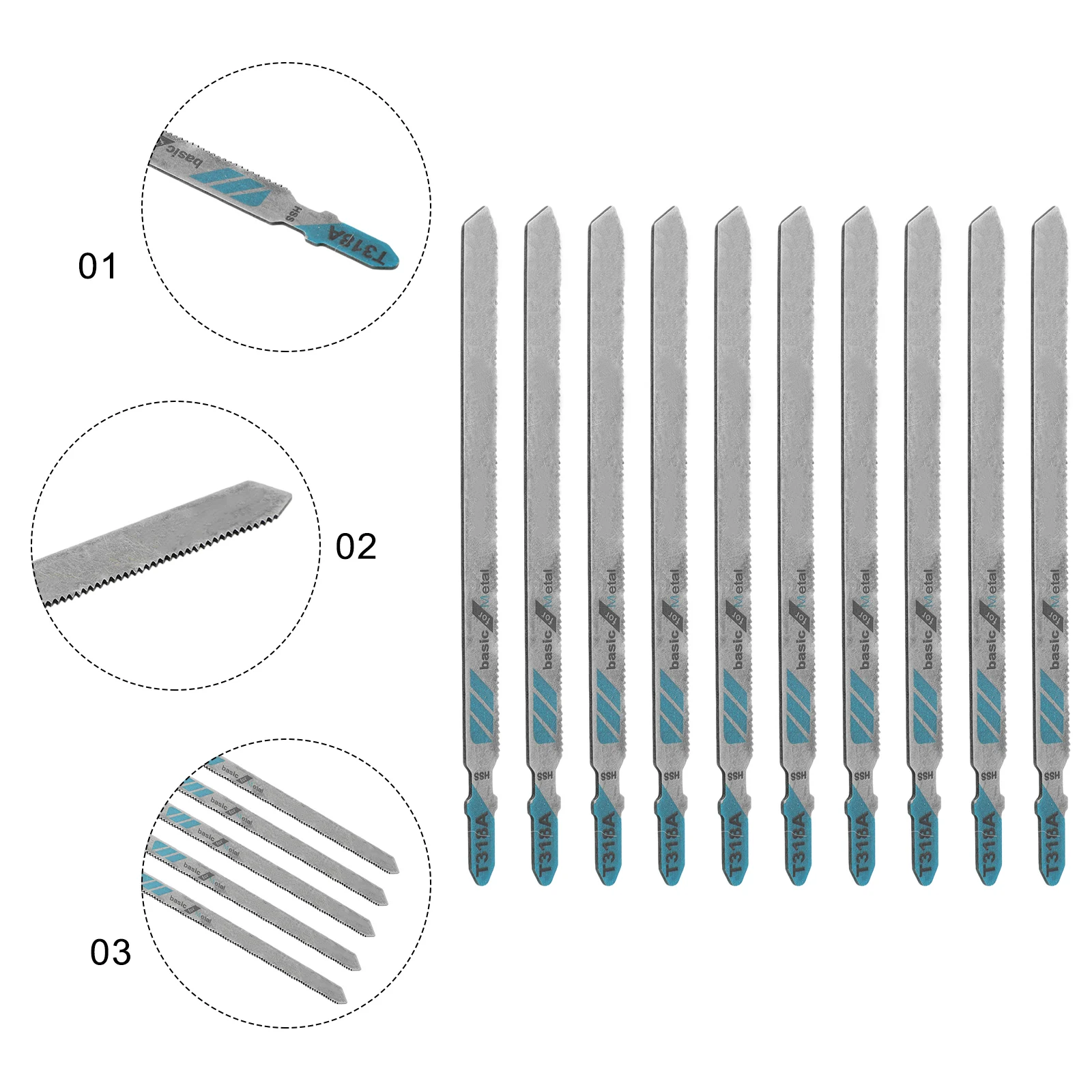 10pcs T318A Reciprocating Saw Blades T-Shaft HSS Assorted Jig Saw Blades For Wood Plastic PVC Fibreboard Thin Metal Cutting