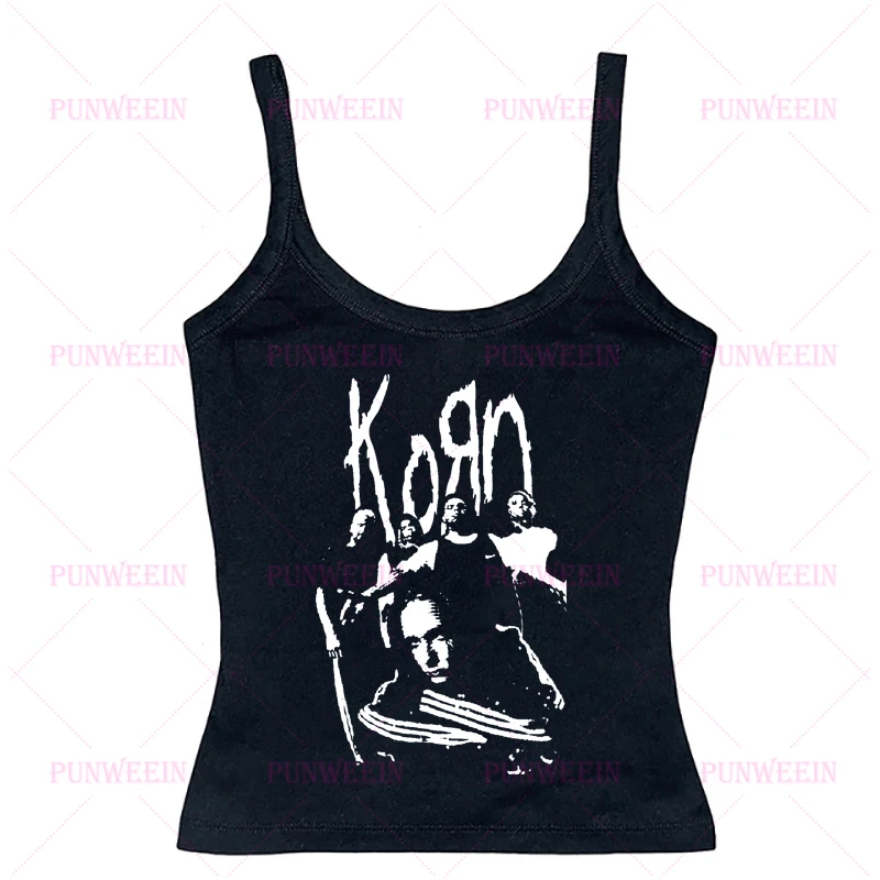 Vintage KORN Gothic Harajuku Punk Graphic Y2k Aesthetics Sleeveless Tank Top Grunge Sweet girl Rock Print Baby Emo girl Crop Top