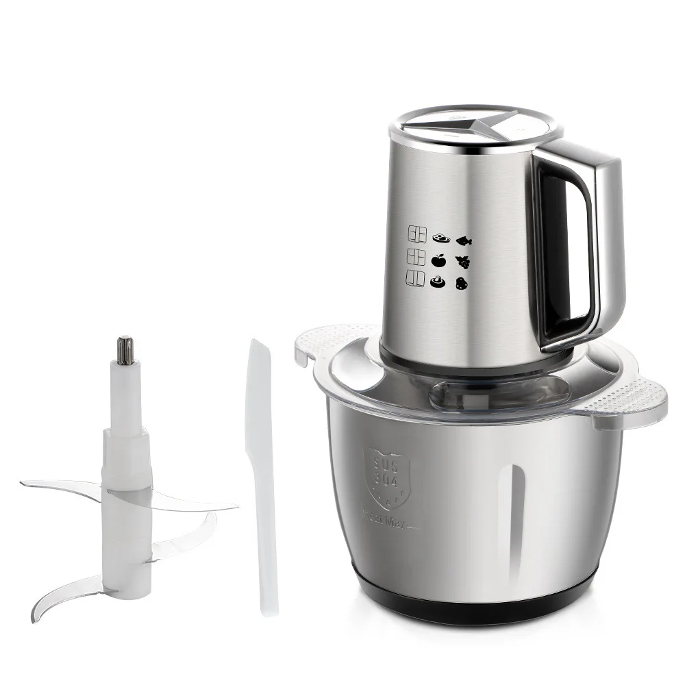 휴대용 다기능 3L 스테인리스 스틸 분쇄기 전기 고기 다지기 야채 마늘 블렌더 믹서 손잡이 포함