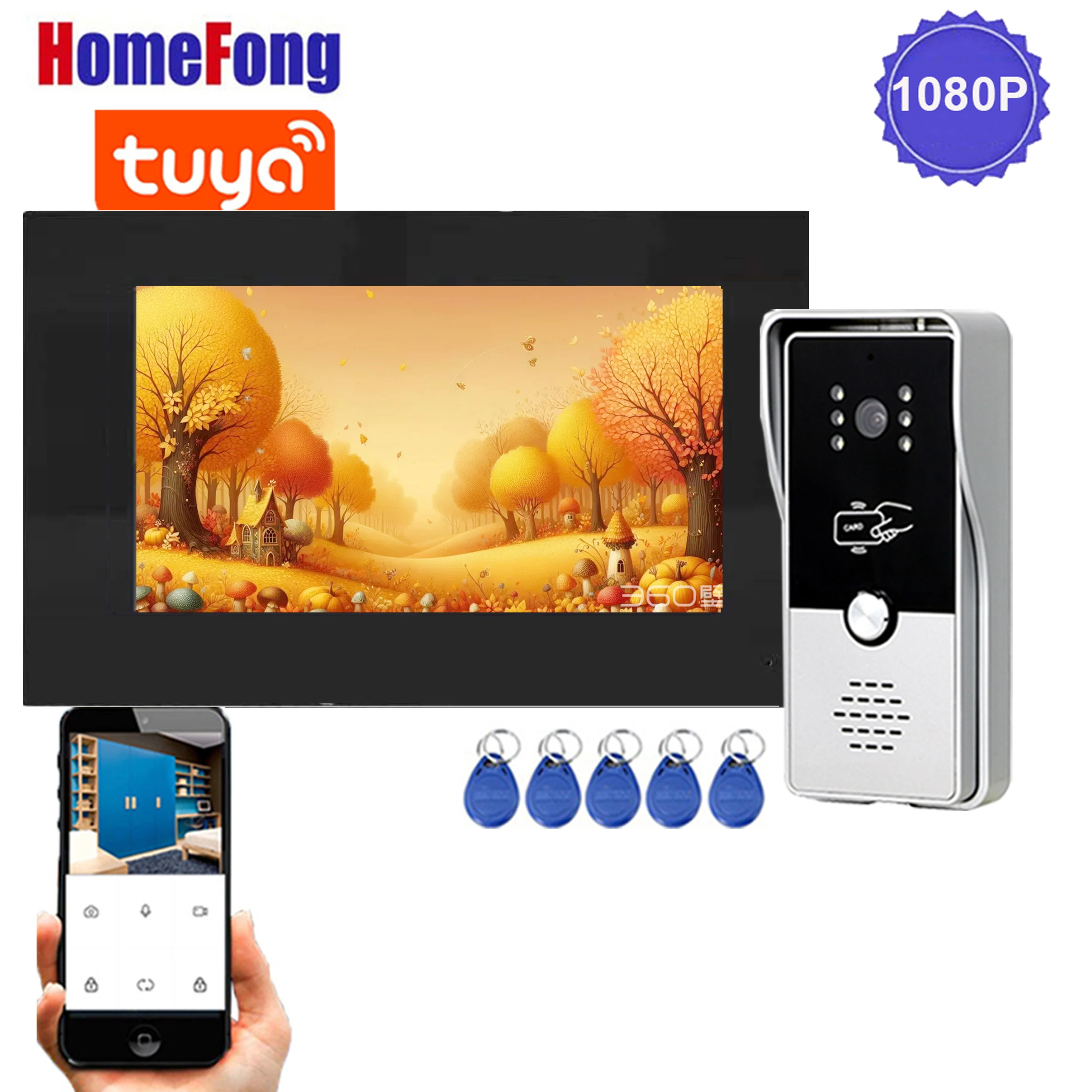 Homefong 7 Zoll 1080p Ring Video Intercom Video Tür Eintrag Telefon RFID Entsperren Fernbedienung Wifi Tuya Smart Türklingel mit Kamera Aufnahme