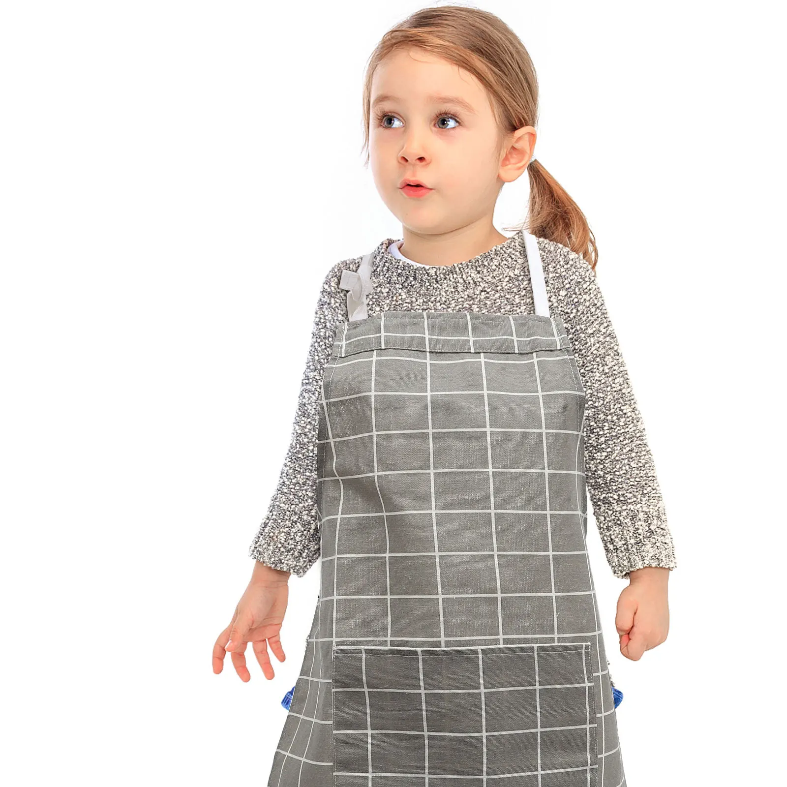 

2Pcs Parent-Child Aprons Cotton Cooking Baking Kitchen Aprons with Large Pocket Kids Apron for Painting Gardening