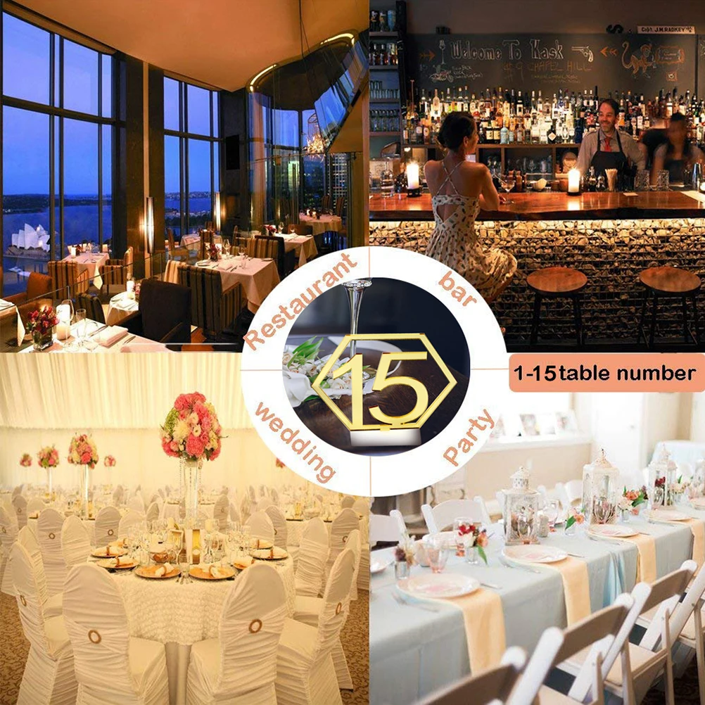 

1 set Wedding Table Numbers Decoration Hollow Hexagons Banquet Party Centerpiece Reusable Stylish Chic Artistic Design