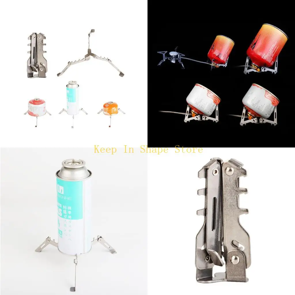 U1JC Folding Fuels Camping Travel Stove Stabilizer Stainless Iron Canister Stand Compacts Foldable Cartridges Tripod Easy to Use