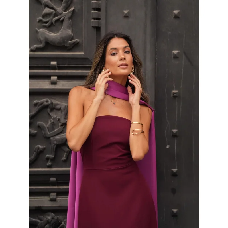 Mode Satijn Gesplitste Sjaal Kraag Skinny Lange Jurk Vrouwen Elegante Backless Mouwloze Strapless Vestido Chic Lady Avondjurken