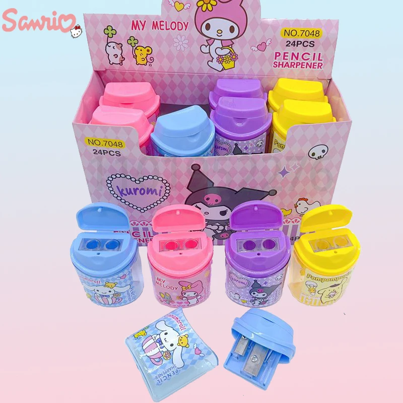 24pcs Sanrio Pencil Sharpener Kawaii Kuromi Cinnamoroll Melody Student Double-hole Pencil Sharpener Stationery School Supplies