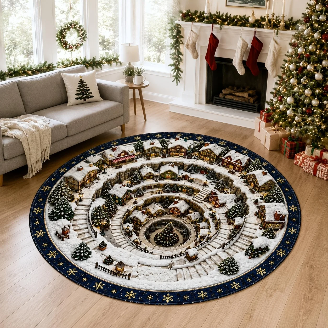 3D Abyss Gnome Carpet Living Room Candy Swirl Rug Christmas Stone Well Floor Mat Holiday Winter Bedroom Bedside Home Doormat