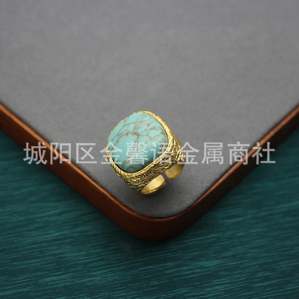 Stylish Ring Fashionable Super Generous Square Turquoise Ring Blue Agate Ring Fashionclassy Sense Accessories