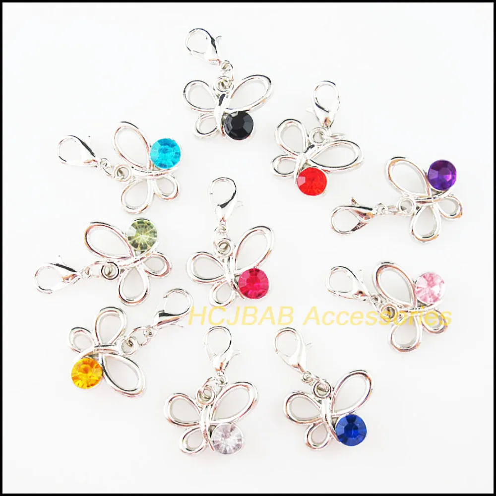 Fashion 20Pcs New Flower Heart Round Crown Teardrop Animal Butterfly Acrylic Dull Silver Plated Pendants With Clasp