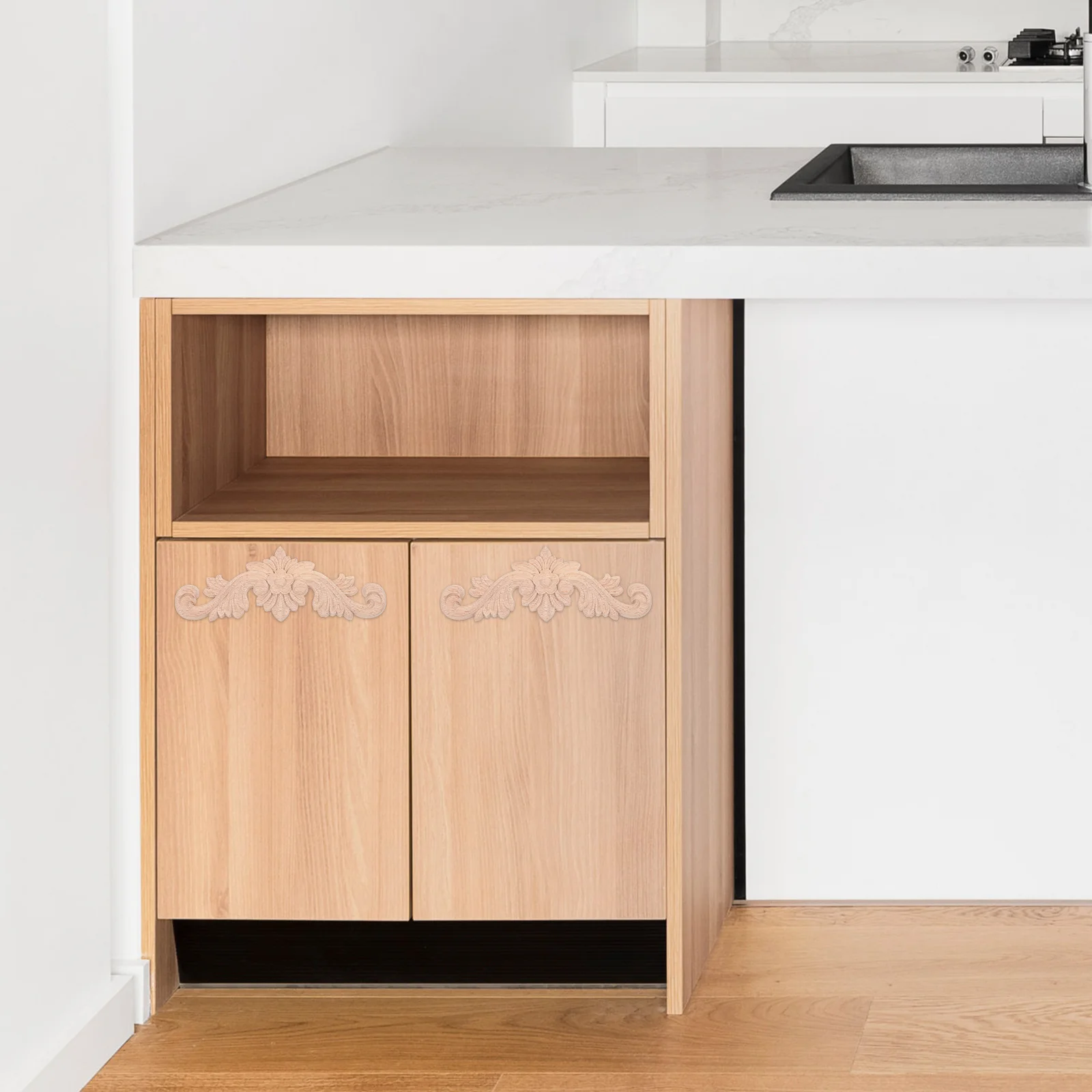 

2 pcs Solid Wood Floral Inlay Decorative Wooden Appliques For Furniture Cabinet Diy Home Decor Ornament Carving Trim