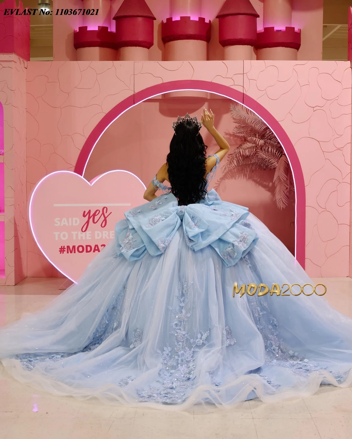 فستان Quinceanera مخصص باللون الأزرق السماوي من EVLAST فستان حفلة مزين بالزهور بفيونكة مطرزة مشد مكسيكي حلو 16 فيستدوس دي أنوس SQ410