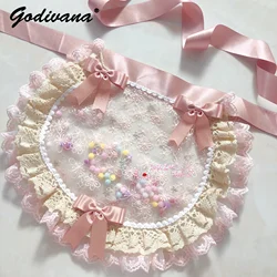 Original Lolita Handmade Apron Women Girls Sweet Cute Lace Coffee Pink Green Bowknot Small Apron