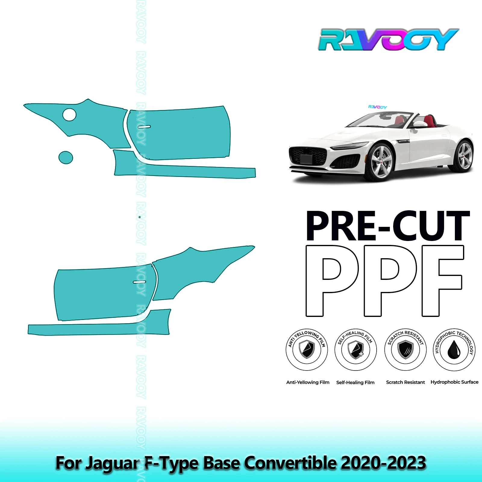 

For Jaguar F-Type Base Convertible 2020-2023 8.5mil Clear Matte Pre-Cut PPF Door & A/B Pillar Kit TPU Paint Protection Film Set