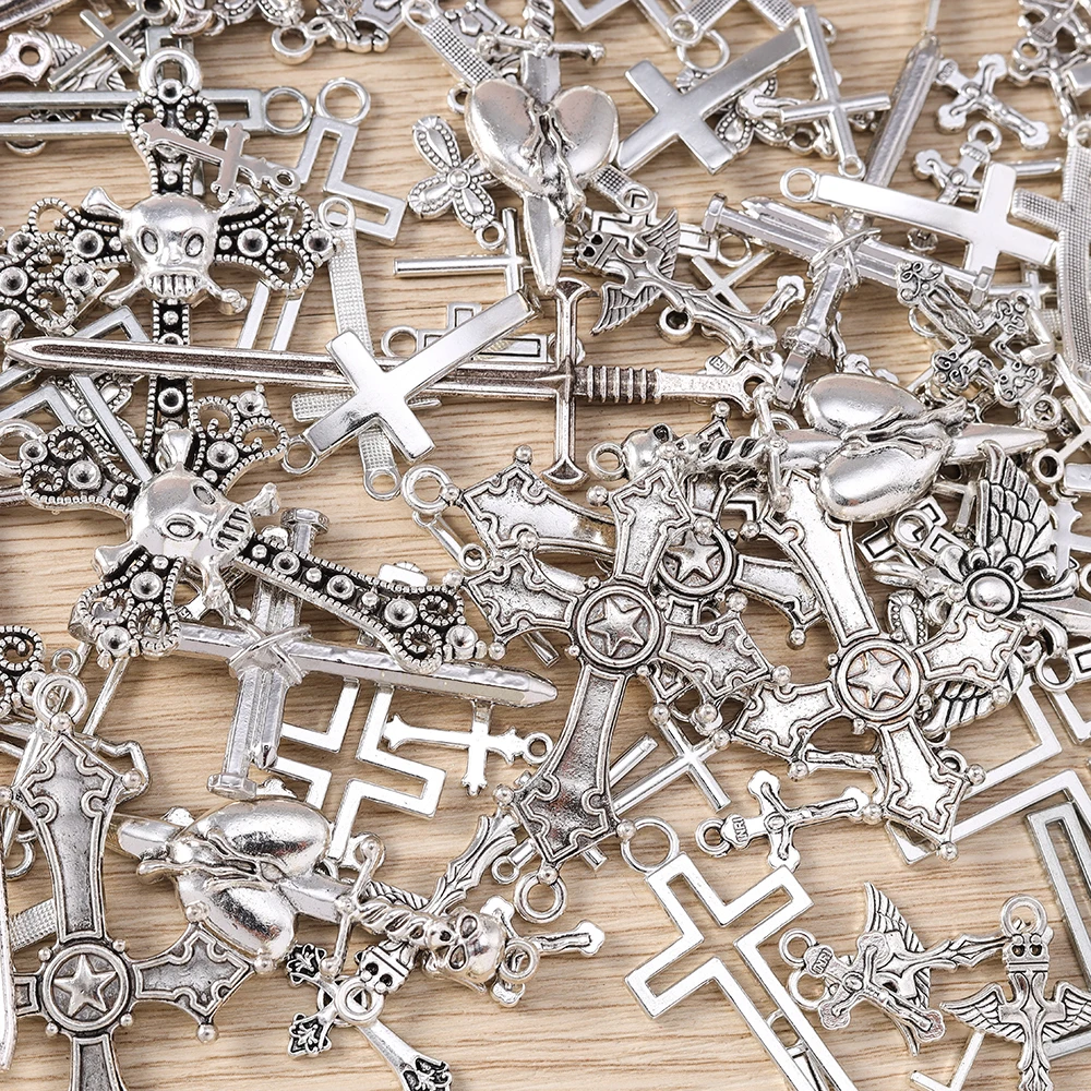 Tusember Anhänger aus gemischter Metalllegierung mit Jesus-Kreuz-Motiv für Kreuz-Ohrringe, Halsketten, Armbänder, handgefertigte Schmuckherstellung – Detail 5