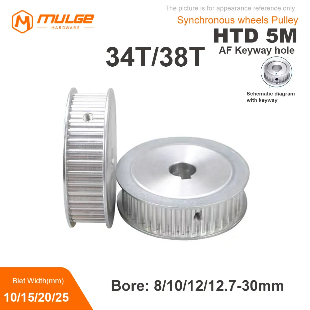 

HTD5M Timing Pulley 34T/38Teeth AF Type Keyway hole 8/10/12/12.7/14/15-30mm Belt Width 10/15/20/26mm 3D printed parts 5GT