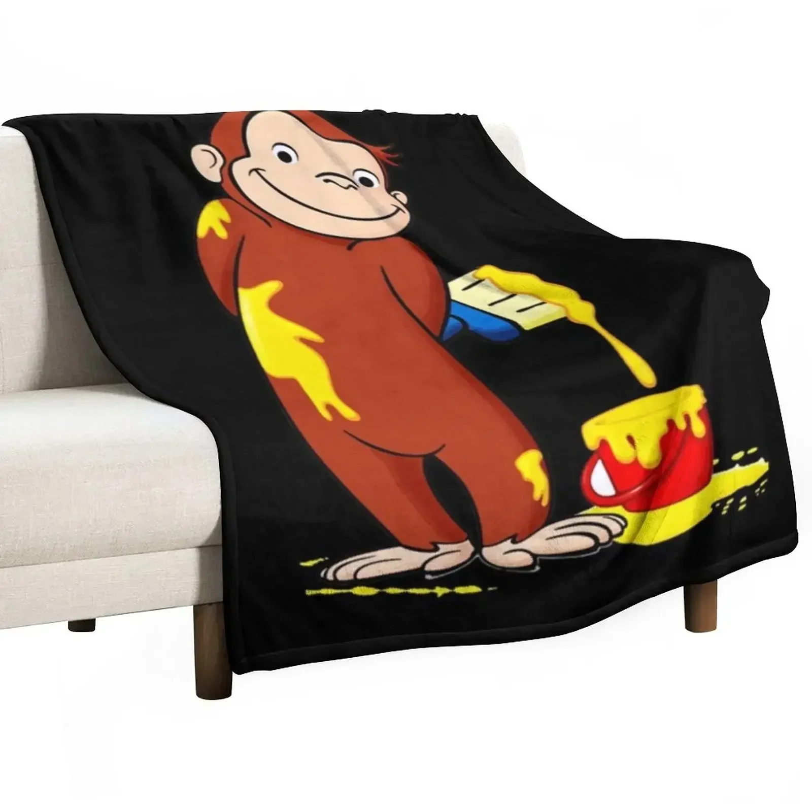 

Curious George monkey with yellow Throw Blanket sofa bed Softest warm for winter Blankets