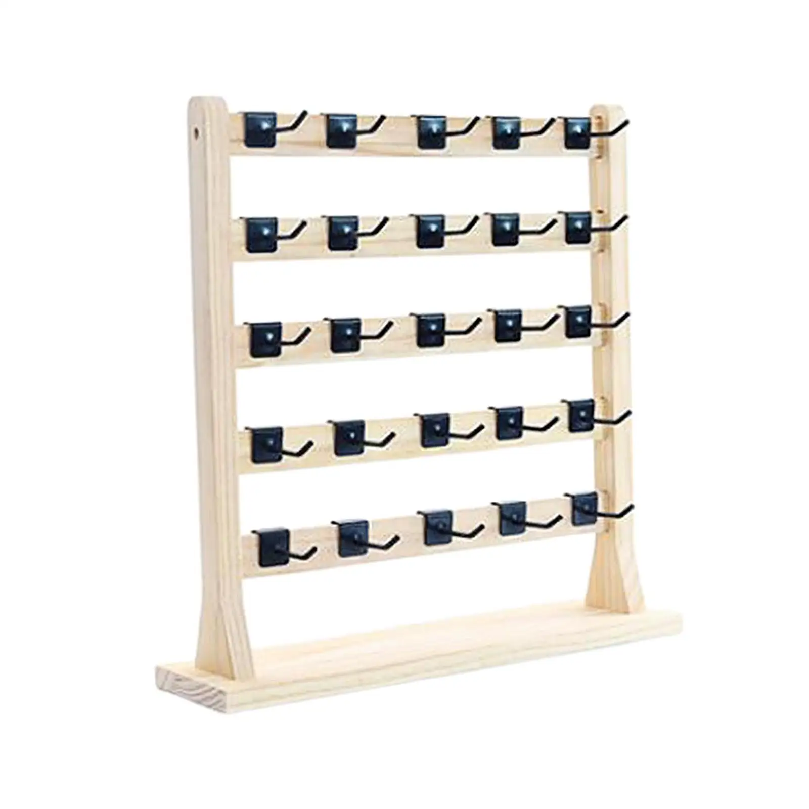 Wooden Earrings Display Stand Hanging Organizer Removable Hooks for Closet