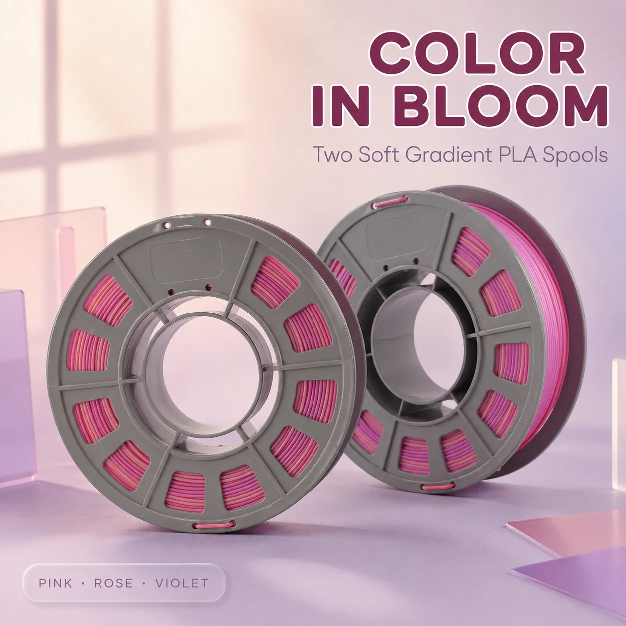 Pink to Violet Gradient PLA 3D Printer Filament 1.75mm 300g Compact Spool Smooth Color Transition 3D Printing Material