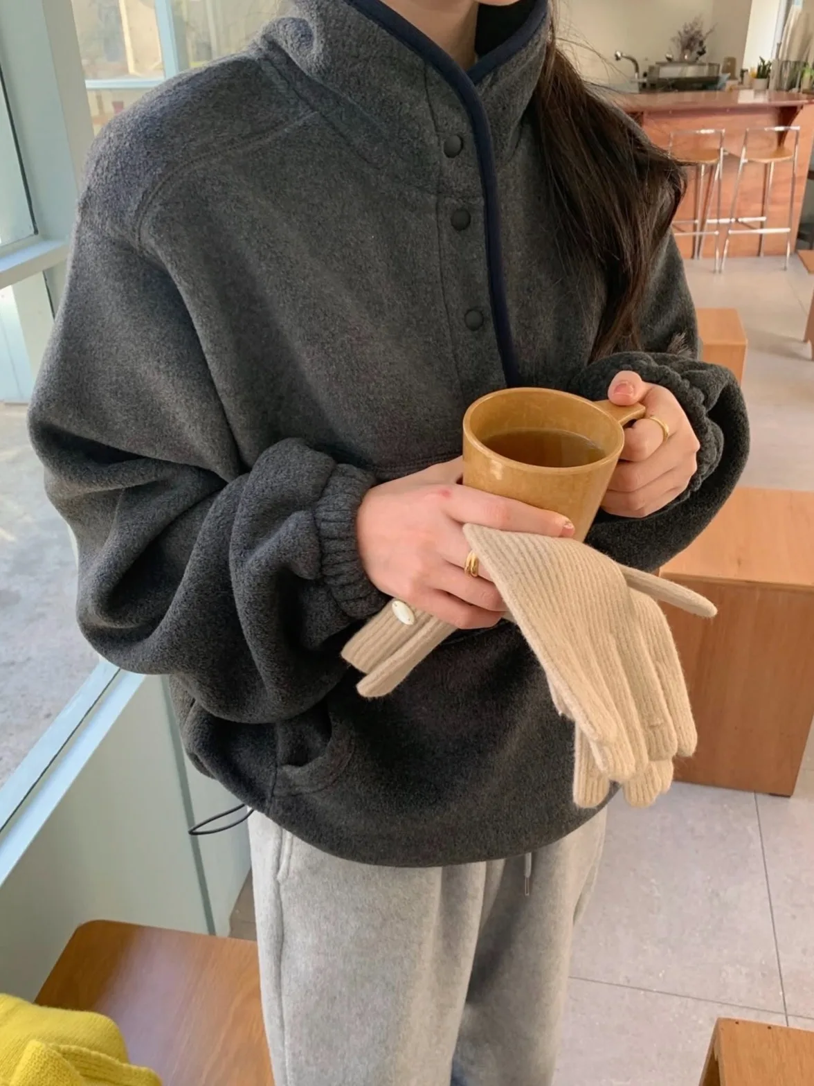 المرأة Fce البلوز عارضة فضفاض Dstring مقنعين Jaet التخسيس الوقوف طوق الخريف الشتاء جديد Sle النسخة الكورية