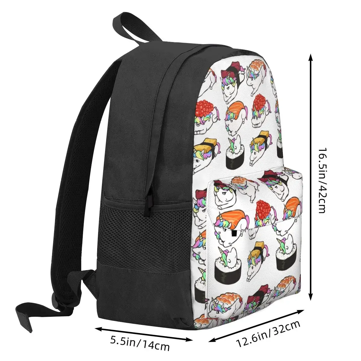 Mochila sushi unicórnio para meninos e meninas, mochila escolar com design cartoon, saco do portátil de grande capacidade