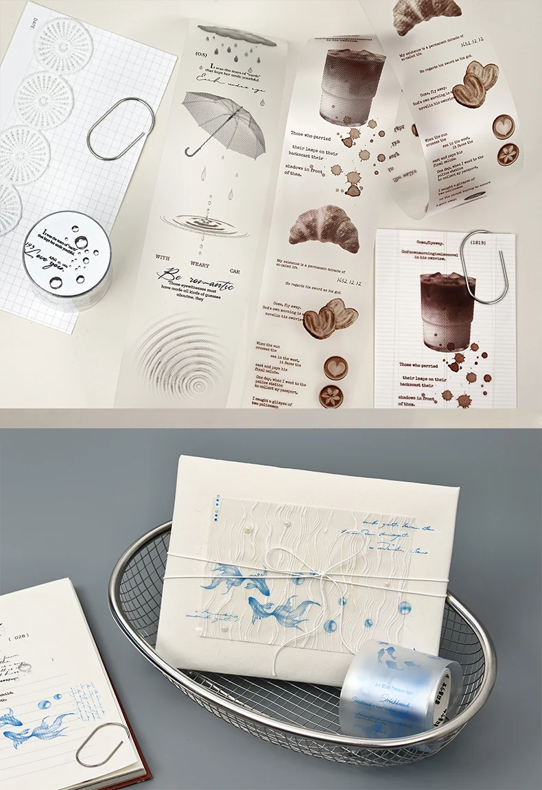 Journal GO 5cmx2m Floating Light Fragments Matte PET Tape Ocean & Coffee Decals for Journaling Scrapbooking Planners & DIY Card