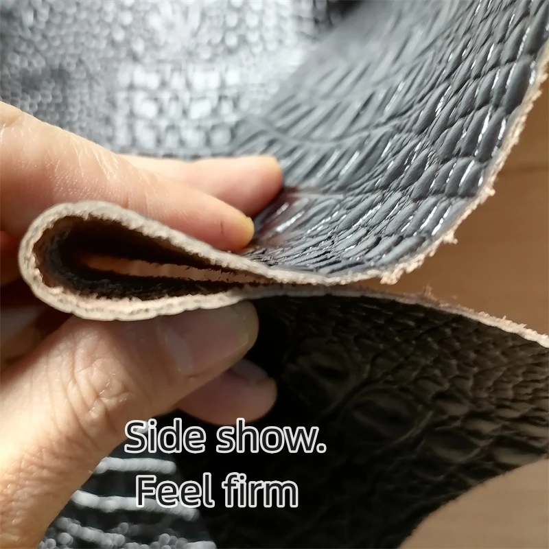 1mm Black/Brown Alligator Cowhide. First Layer Leather. Real Leather Fabric. Handmade DIY For Styling Bags. Full-Sheet Cutting