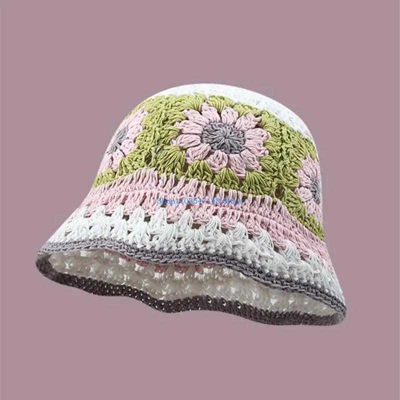 P88B الكبار زهرة الكروشيه قبعة دلو قبعة طوي واسعة حافة صياد قبعة تنفس