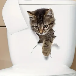 Adorable Gray Tabby Cat 3D Toilet Stickers, Bright Wall for Home, Cabinet, Door,Refrigerator Decoration, Vinyl Car Decals