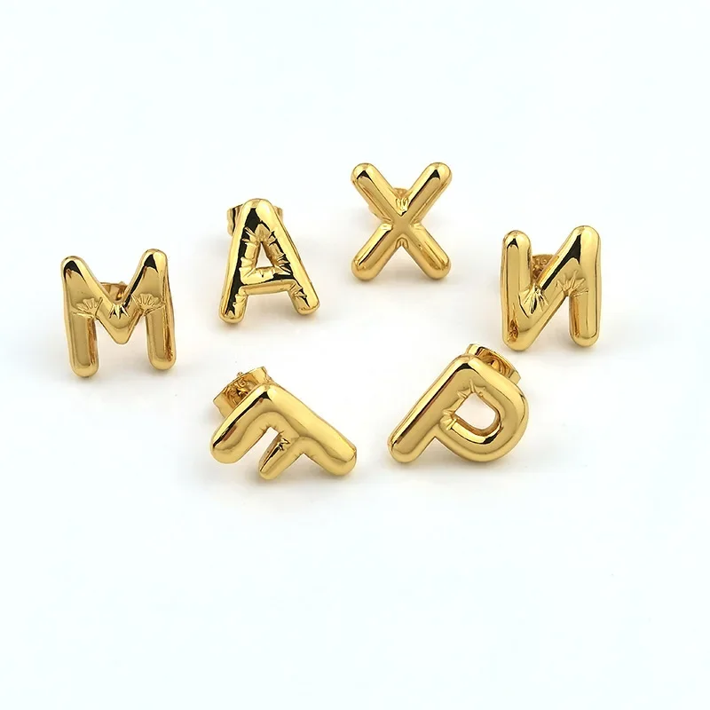 

Chunky Bubble Balloon A-Z Letter Alphabet Mini Stud Earrings Rust Proof Polished Gold Plated Waterproof Initial Femal Earring