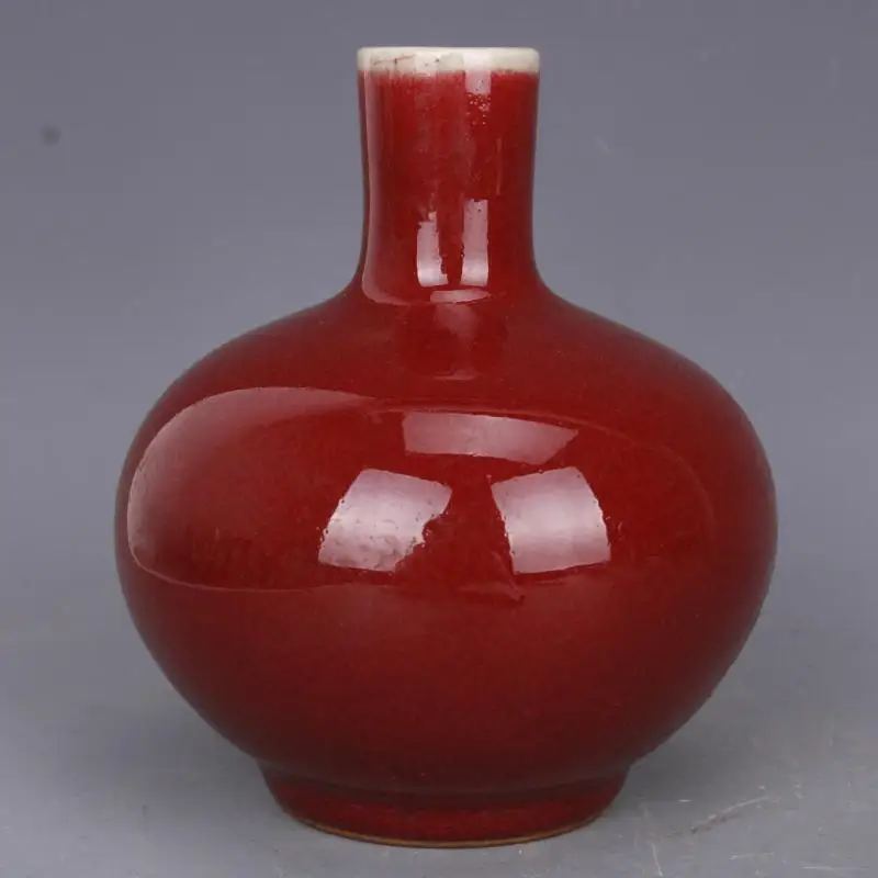 Chinese Red Glaze Porcelain Qing Yongzheng Tianqiu Vase 5.0 inch