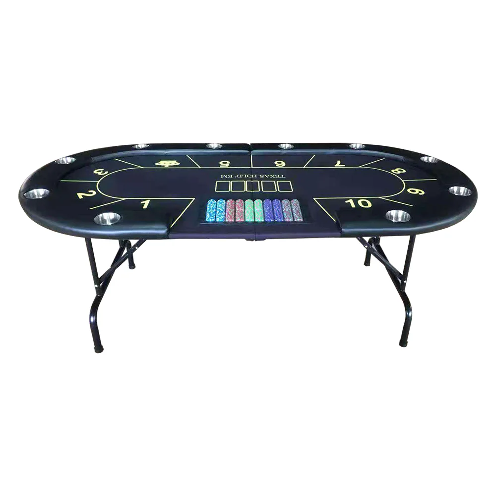 

Folding Texas Hold 'em Poker Game Table with Cushioned Rail 10 Player Texas Poker Table 94*47 INCH