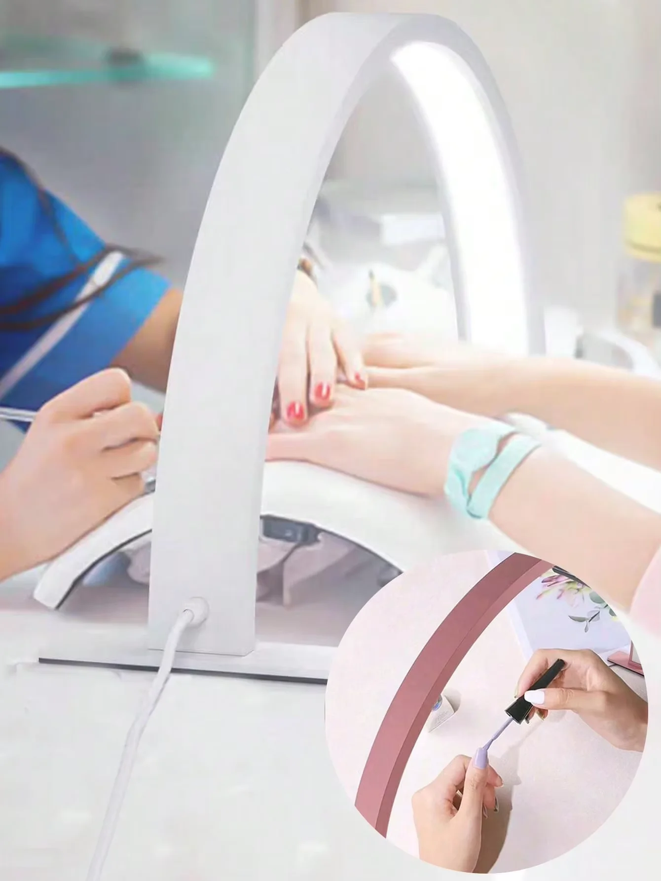 مصباح مكتبي لصالونات التجميل باللون الأبيض والوردي على شكل حرف U، سطوع USB عالي مع حامل حماية العين LED، مصباح إضاءة لملء الصالونات