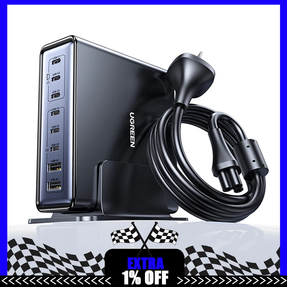 UGREEN 200W GaN Charger 8 in 1 Desktop Laptop Fast Charging Stand For Phone Tablets Smart Watch Desktop Charging Station