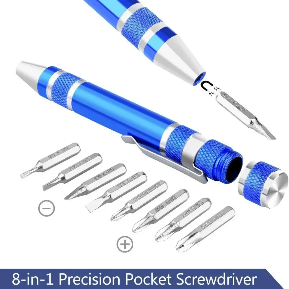 8 In 1 Schroevendraaier Pen Multifunctionele Aluminium Precisie Pen Verwisselbare Schroevendraaier Combinatie Diy Mobiele Telefoon Reparatie